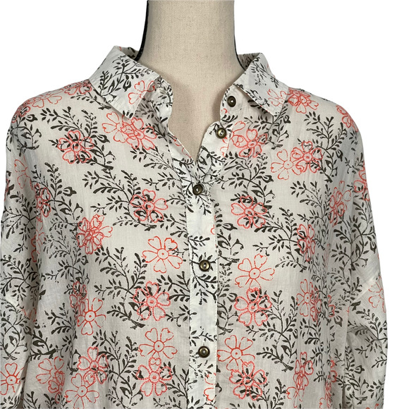 Anthropologie Button Front Floral Embroidered Semi-Sheer Top Size XS/S - Picture 3 of 11